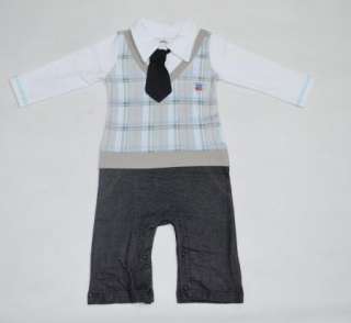 NWT Boy Baby Formal Suit Tuxedo Set Romper Pants 0 24M One piece 