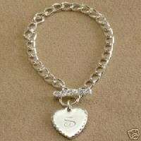 STERLING SILVER TOGGLE HEART CHARM BRACELET & POUCH  