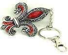 New Red Fleur De Lis Solid Red Color Crystal Keychain.