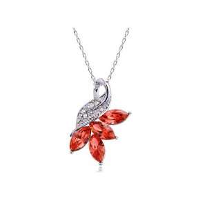   Ruby Swarovski Crystal Falling Autumn Leaves Flourish Pendant Necklace