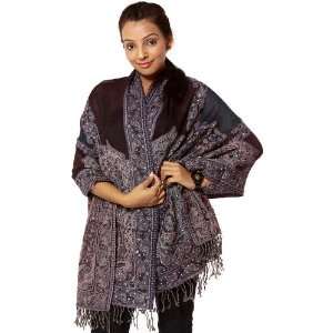  Purple and Blue Jamawar Stole with Threadwork and Sequins 