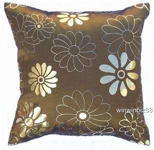 IVORY SILK HOT PRINT GOLD CUSHION COVER PILLOW CASE 17  