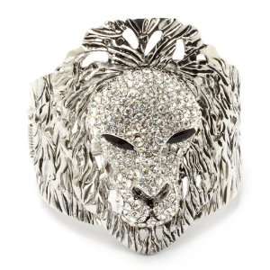    ANIMAL JEWELRY   Clear Crystal Lion Bangle Bracelet Jewelry