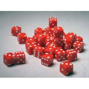  Square Cornered Dice Red/White Opaque 12mm d6 (36) Toys 