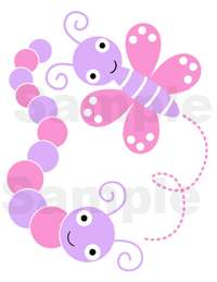 PURPLE PINK BUTTERFLY DRAGONFLY WALL BORDER STICKERS  