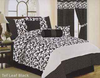 Black and White Floral 7Pc Comforter Set Queen Size Brand New  