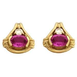   14k Yellow Pink Sapphire and Diamond Earrings   JewelryWeb Jewelry