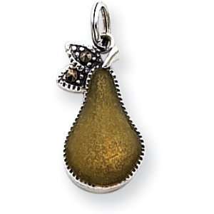  Marcasite Enameled Pear Charm, Sterling Silver Jewelry