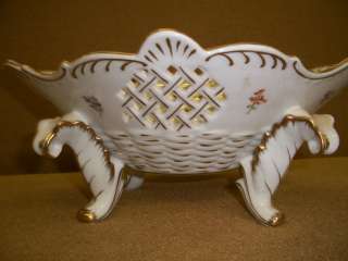   FOOTED BOWL MARKED DRESDEN GOLD LEAF ACCENT HANDPAINTED FLOWER  