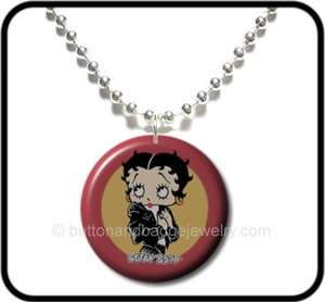 BETTY BOOP* Leather Jacket Biker Chic Button NECKLACE  