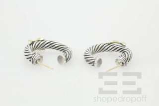 David Yurman Sterling Silver & 14K Gold X Cable Hoop Earrings  