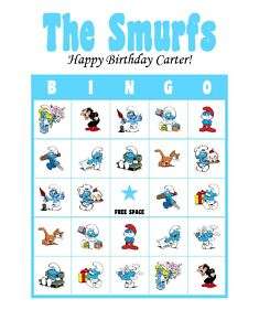 The Smurfs Birthday Party Game Bingo Cards  