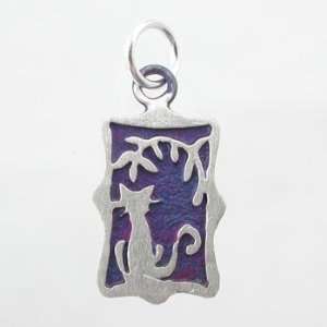 Small Sitting Cat in the Window Rectangular Pendant in Sterling Silver 
