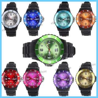 Calendar Quartz Silicone Band Wrist Dial Watch 9 Color  