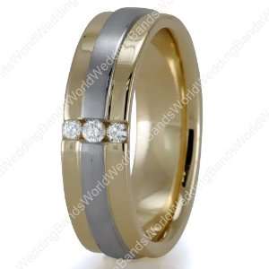  Two Tone Diamond Wedding Bands, 14K Gold, 7mm Wide, 0.09 