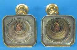 Fine Pair of Early American Brass Candle Holders 1850s  