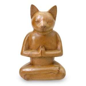  Wood sculpture, Cat in Deep Meditation