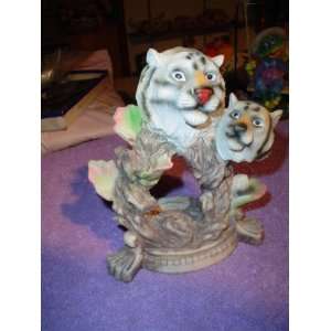  TWO HEADED TIGER FIGURINE AND VOTIVE HOLDER