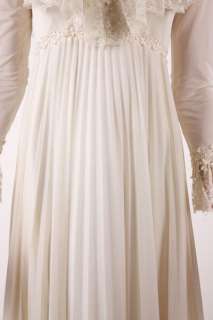   white prairie boho Pleated sheer RUFFLE LACE Wedding DRESS  