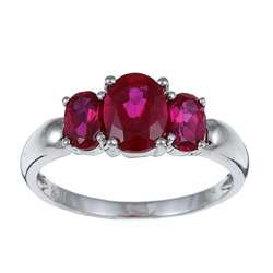 Sterling Silver Created Ruby 3 stone Ring  
