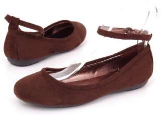 Ballet Flats Round Toe Ankle Strap Faux Suede Velvet NW  