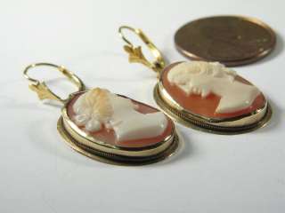ANTIQUE ENGLISH 9K GOLD CARVED CAMEO EARRINGS c1920s  