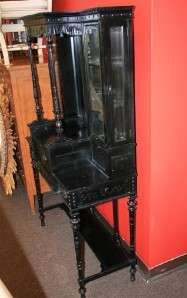 1880s Antique Ebonized Victorian Carved Tassel Etagere Mirror Display 