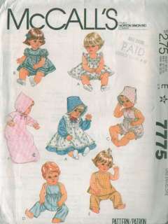 Vintage McCalls Baby Doll Clothes Sewing Pattern  