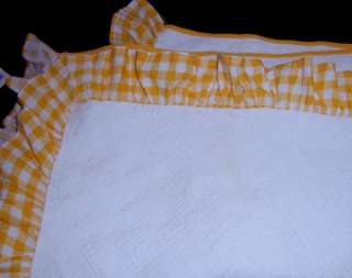 Bright White Matelasse Baby Crib Blanket with Yellow Check Ruffles 