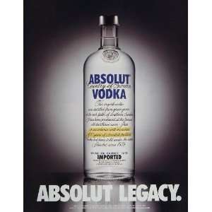  2005 Original Ad Absolut Legacy Swedish Vodka Bottle 