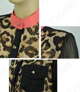New Fashion Women Leopard Chiffon Top shirts Blouse Half Sleeve 