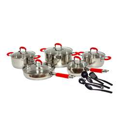   15 piece Stainless Steel Cookware Set Black or Red  