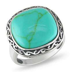Sterling Silver Cushion cut Turquoise Cabochon Cocktail Ring 