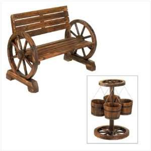  Wagon Wheel Bench & Planter Patio, Lawn & Garden
