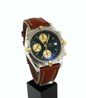 BREITLING CHRONOMAT CHRONOGRAPH 18K/SS GREEN DIAL BROWN LEATHER STRAP 