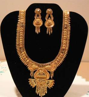   GRAM GOLD PLATED BRIDAL NECKLACE EARRINGS SET INDIAN WEDDING  