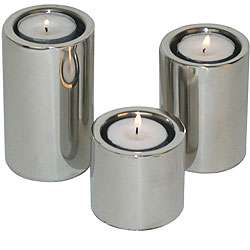 Stainless Steel Cylindrical Candleholders (Set of 3)  