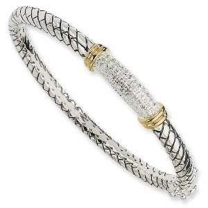  Sterling Silver and 14k 1/5ct Diamond Bangle Bracelet 