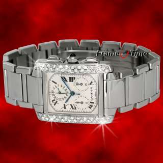 Cartier Mens Tank Francaise Diamond Chronograph Watch  