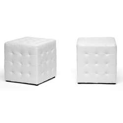 Siskal White Modern Cube Ottoman (Set of 2)  