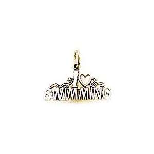   White Gold Polished I Love Swimming Charm [Jewelry]