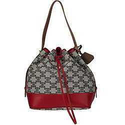 Celine Grey/Red Canvas/Leather Drawstring Shoulder Bag  