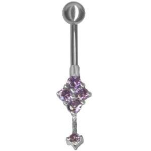  Amethyst Color Sterling Silver Tiny Dropper Belly Ring 14g 