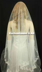 IVORY WEDDING BRIDAL VEIL FINGERTIP EMBROIDERED LACE, 5  