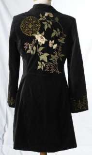 Cabi Satin Black Velour Velvet Floral Flower Embroidered Long Blazer 