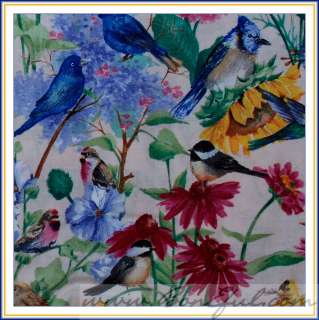 BOOAK Fabric Bird Nature Butterfly *Rainbow* Sunflower Flower Blue 