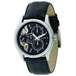 Fossil Mens Twist Leather Strap Skeleton Dial Watch  