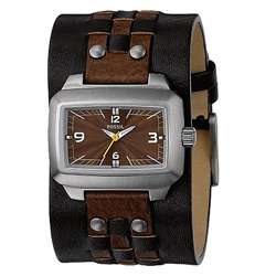 Fossil Mens Brown Analog Dial Leather Cuff Watch  