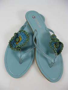 NEW MORGAN Teal Flower Flip Flops Sandals Flats Shoes 9  
