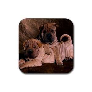  Shar pei puppies Rubber Square Coaster set (4 pack) Great 